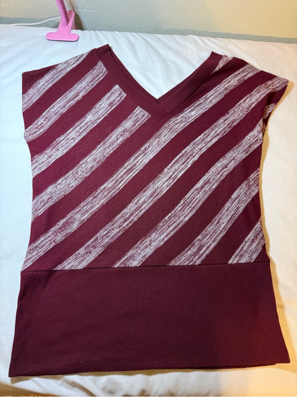 Cato Burgundy and Heather Gray Sleeveless V-Neck Knit Top